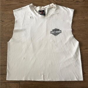 Vintage 2000 Harley-Davidson Cropped Cutoff Tank Top Distressed USA Made Large